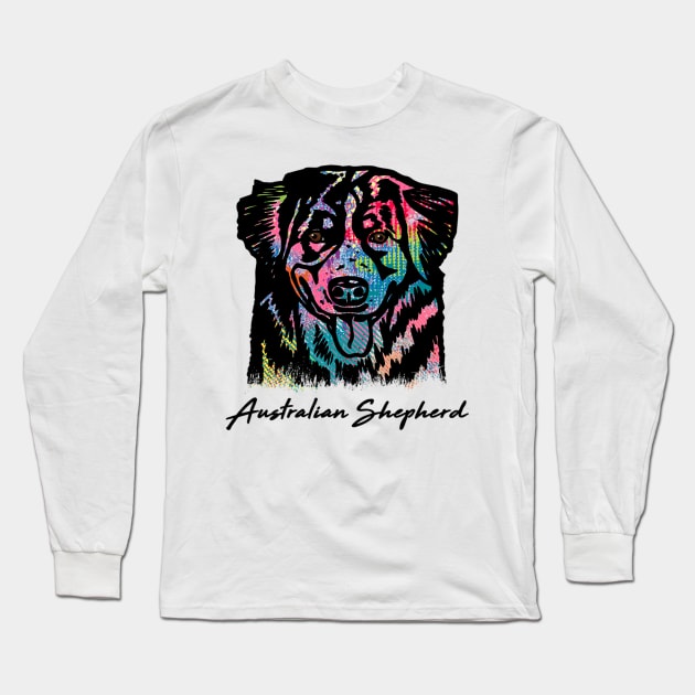 Australian Shepherd Dog - Tie Dye Color Long Sleeve T-Shirt by Pam069